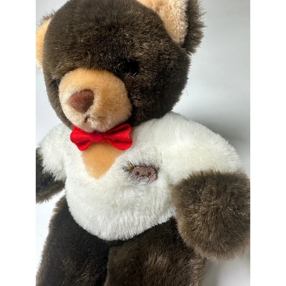 Vintage 1983 Gund Teddy Bear Brown White Red Bow‎ Tie Plush Stuffed Animal